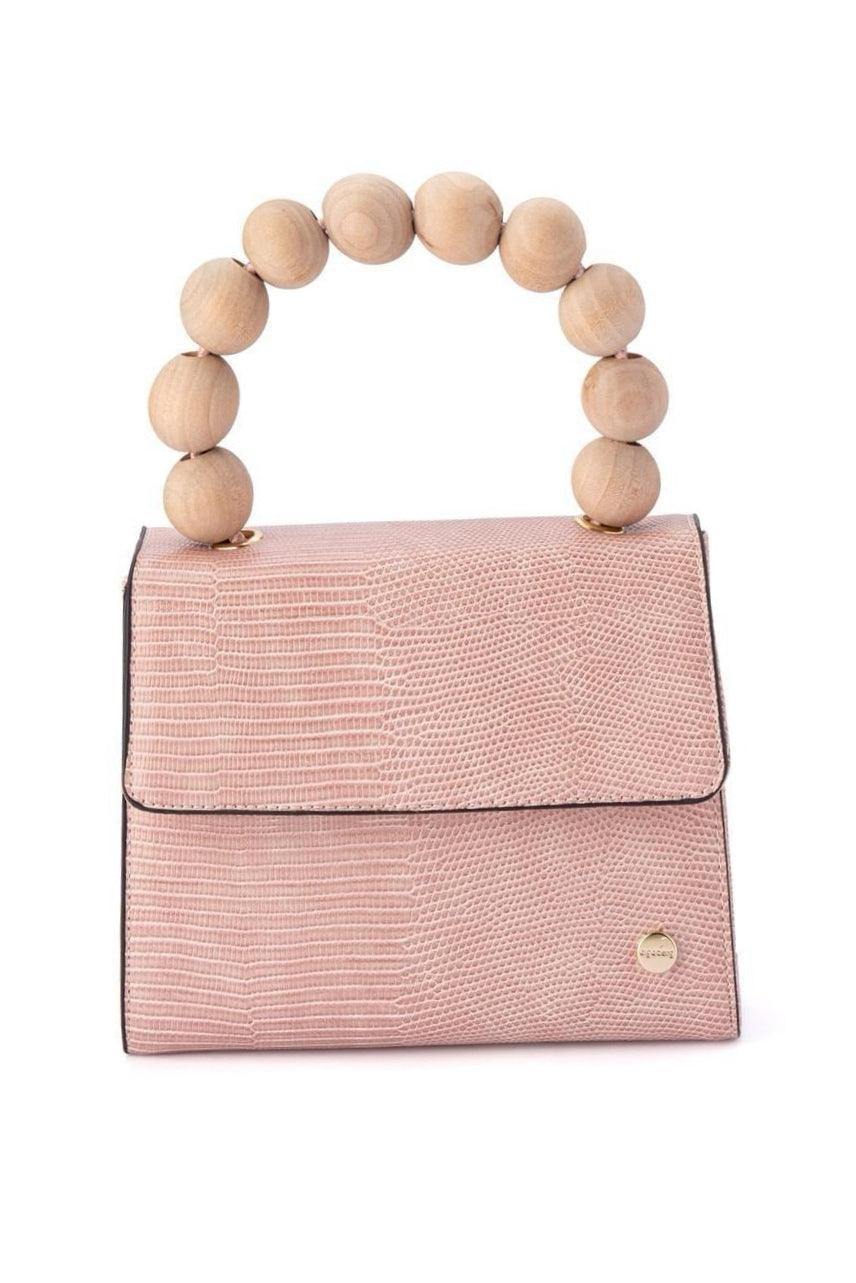 Caylee Wood Bead Handle Bag - Pink